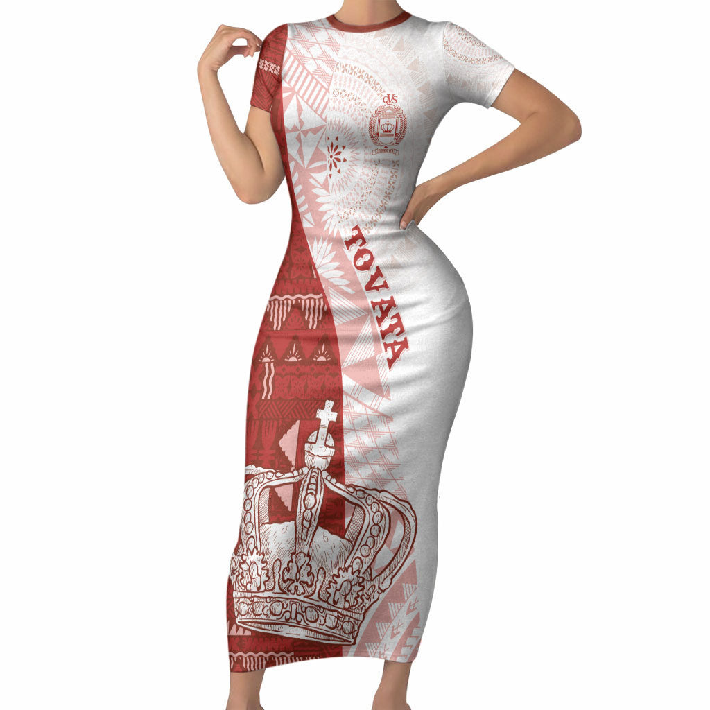 Queen Victoria School Fiji Vulinitu Tovata House Short Sleeve Bodycon Dress Masi Tapa LT7 Long Dress Red - Polynesian Pride
