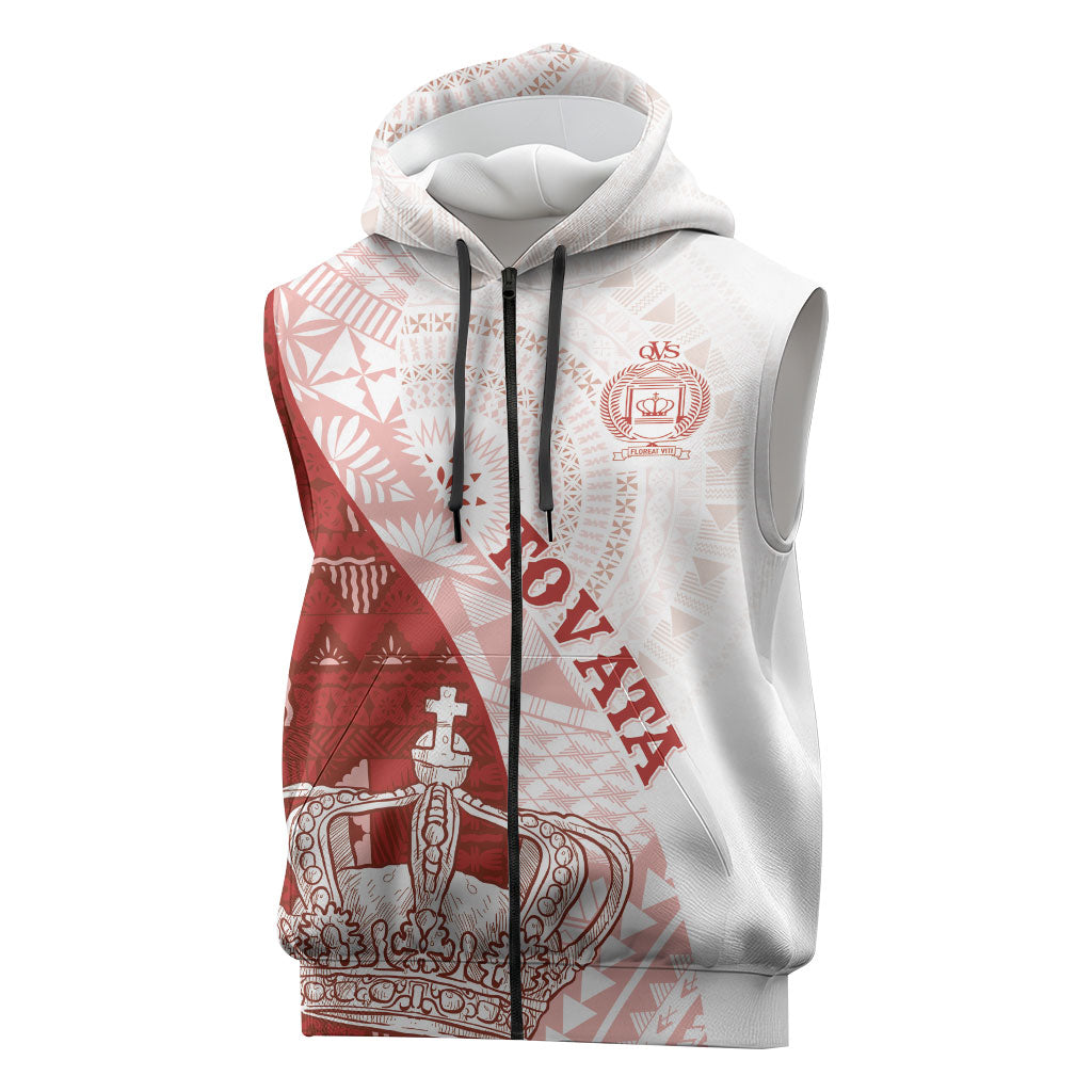 Queen Victoria School Fiji Vulinitu Tovata House Sleeveless Zip Hoodie Masi Tapa LT7 Red - Polynesian Pride