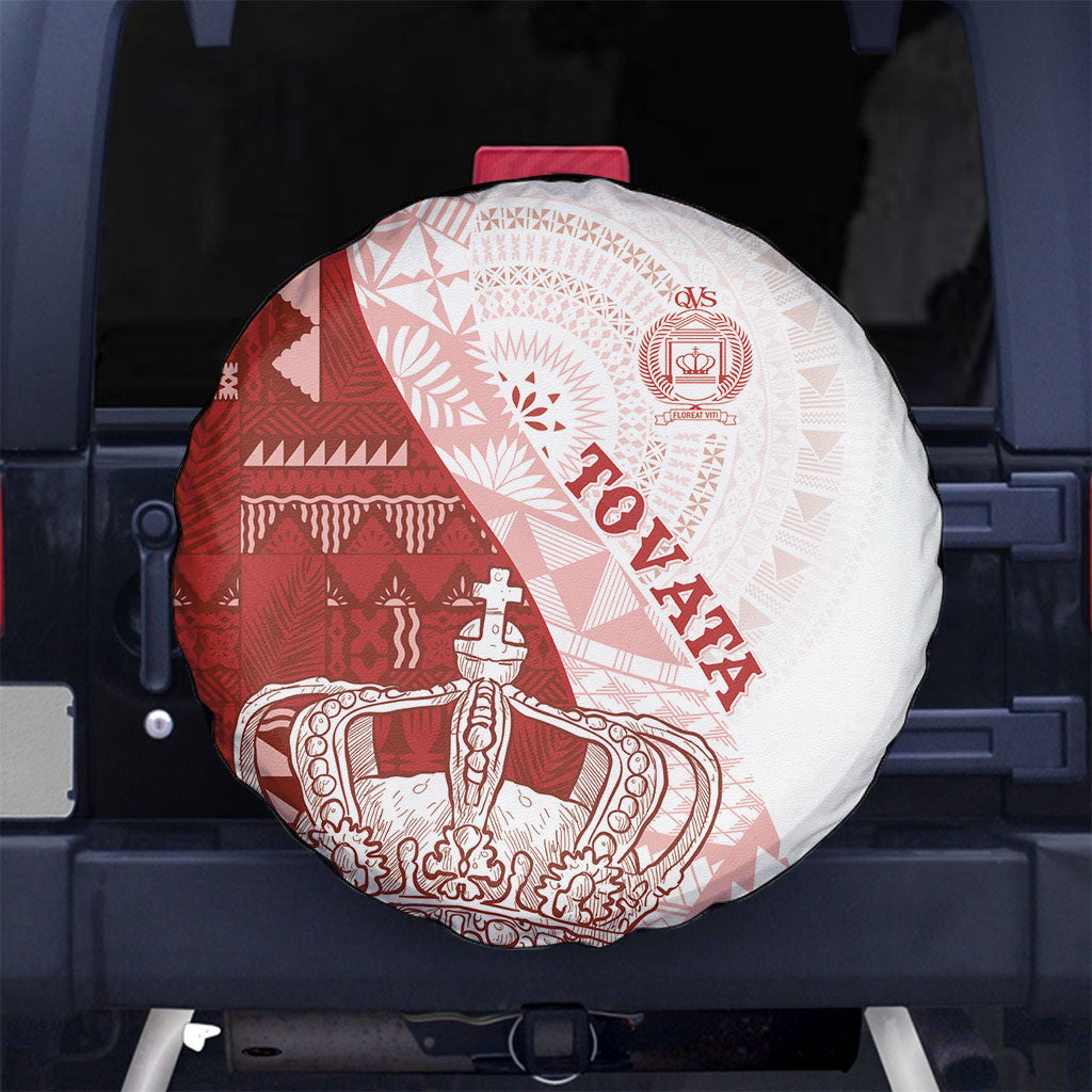 Queen Victoria School Fiji Vulinitu Tovata House Spare Tire Cover Masi Tapa LT7 No hole Red - Polynesian Pride