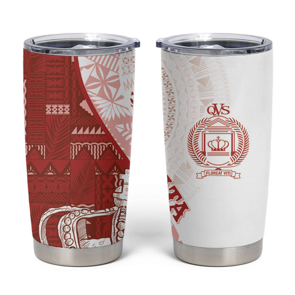 Queen Victoria School Fiji Vulinitu Tovata House Tumbler Cup Masi Tapa LT7 Red - Polynesian Pride