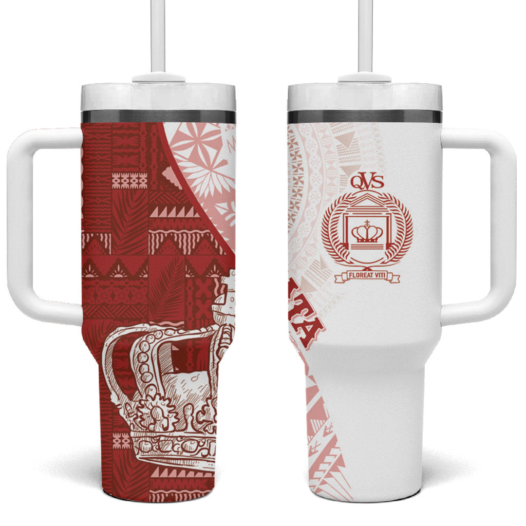 Queen Victoria School Fiji Vulinitu Tovata House Tumbler With Handle Masi Tapa LT7 One Size: 40 oz Red - Polynesian Pride