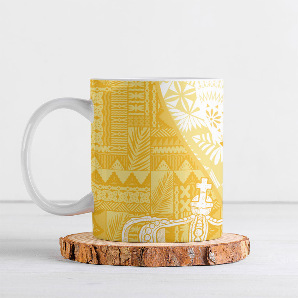 Queen Victoria School Fiji Vulinitu Rewa House Ceramic Mug Masi Tapa LT7 Yellow - Polynesian Pride