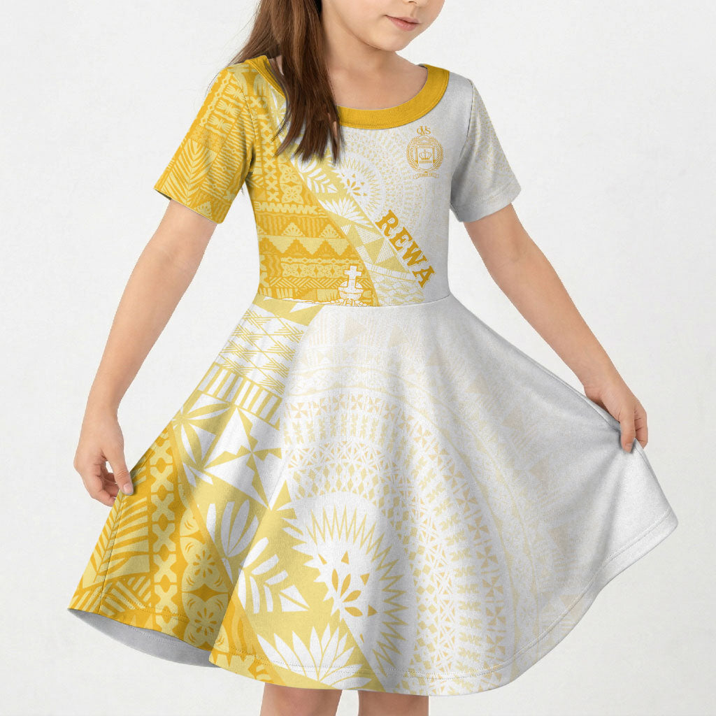 Queen Victoria School Fiji Vulinitu Rewa House Kid Short Sleeve Dress Masi Tapa LT7 KID Yellow - Polynesian Pride