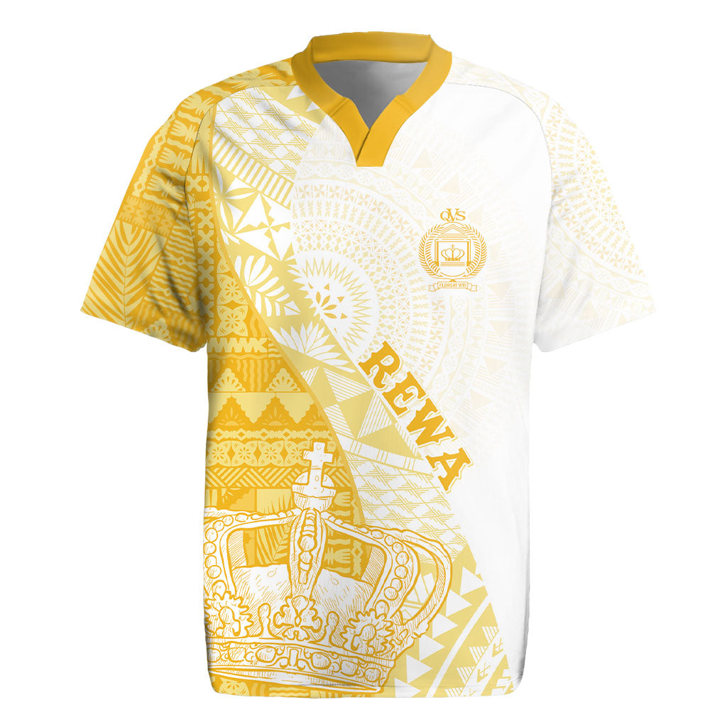 Queen Victoria School Fiji Vulinitu Rewa House Rugby Jersey Masi Tapa LT7 Yellow - Polynesian Pride