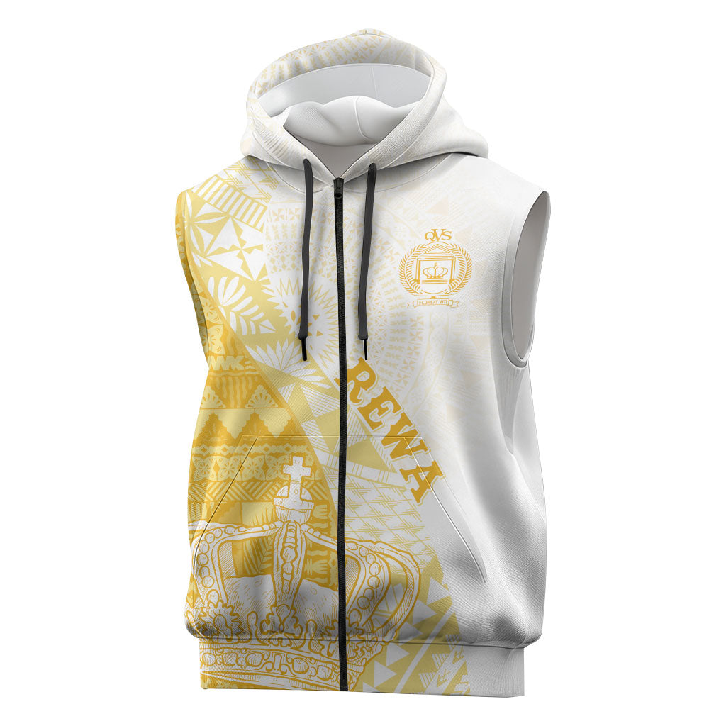 Queen Victoria School Fiji Vulinitu Rewa House Sleeveless Zip Hoodie Masi Tapa LT7 Yellow - Polynesian Pride