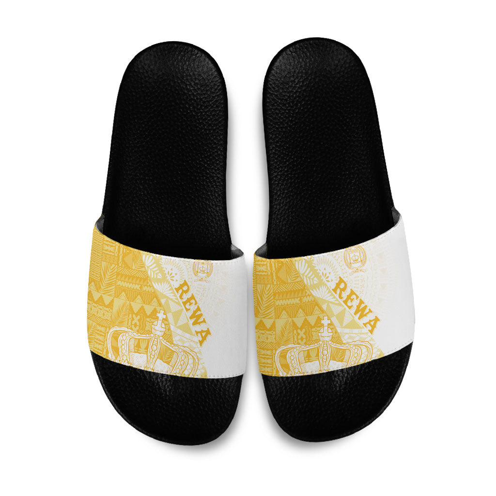 Queen Victoria School Fiji Vulinitu Rewa House Slide Sandals Masi Tapa LT7 Yellow - Polynesian Pride
