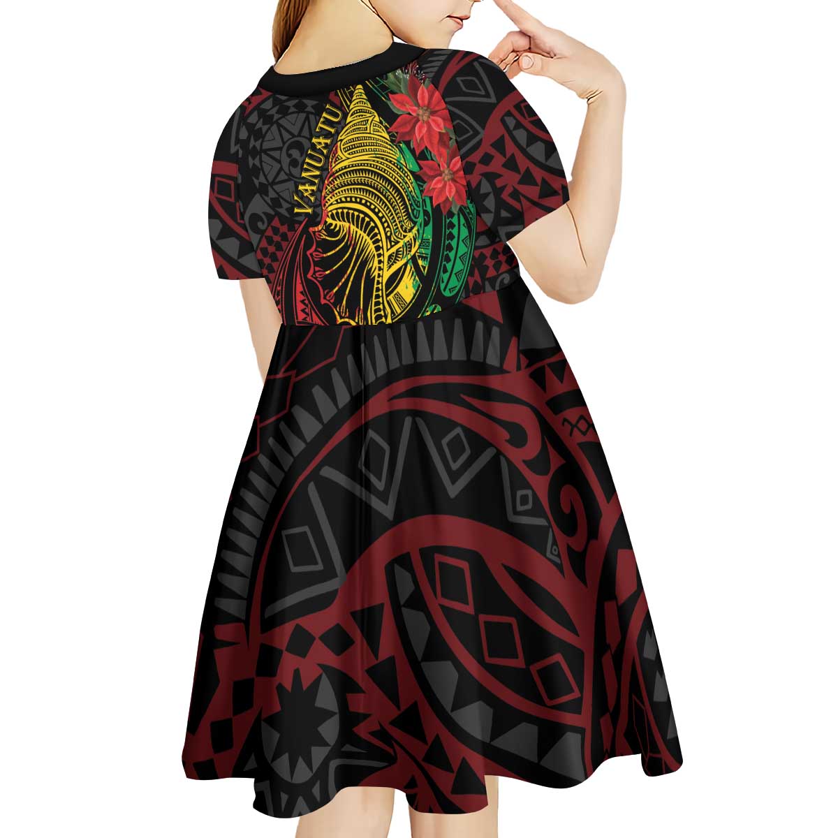 Vanuatu Meri Krismas Kid Short Sleeve Dress Conch Shell Tribal Art LT7 - Polynesian Pride