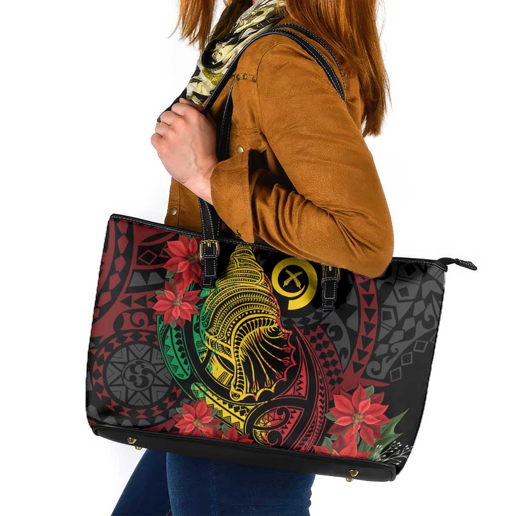 Vanuatu Meri Krismas Leather Tote Bag Conch Shell Tribal Art LT7 Art - Polynesian Pride