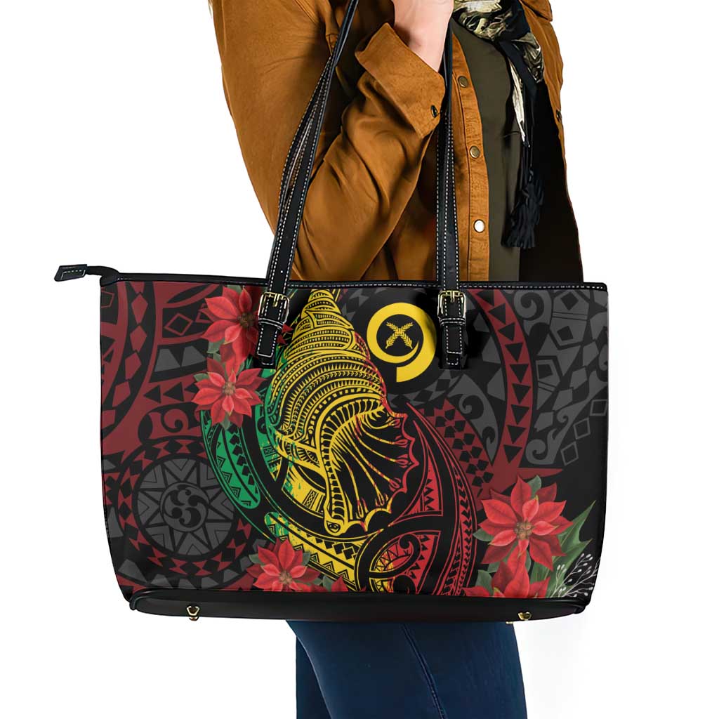 Vanuatu Meri Krismas Leather Tote Bag Conch Shell Tribal Art LT7 - Polynesian Pride