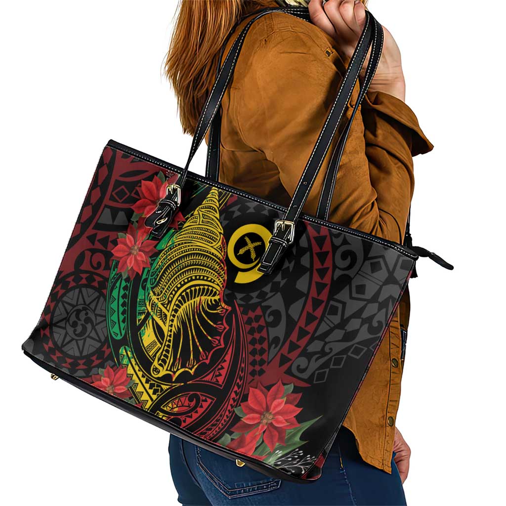 Vanuatu Meri Krismas Leather Tote Bag Conch Shell Tribal Art LT7 - Polynesian Pride