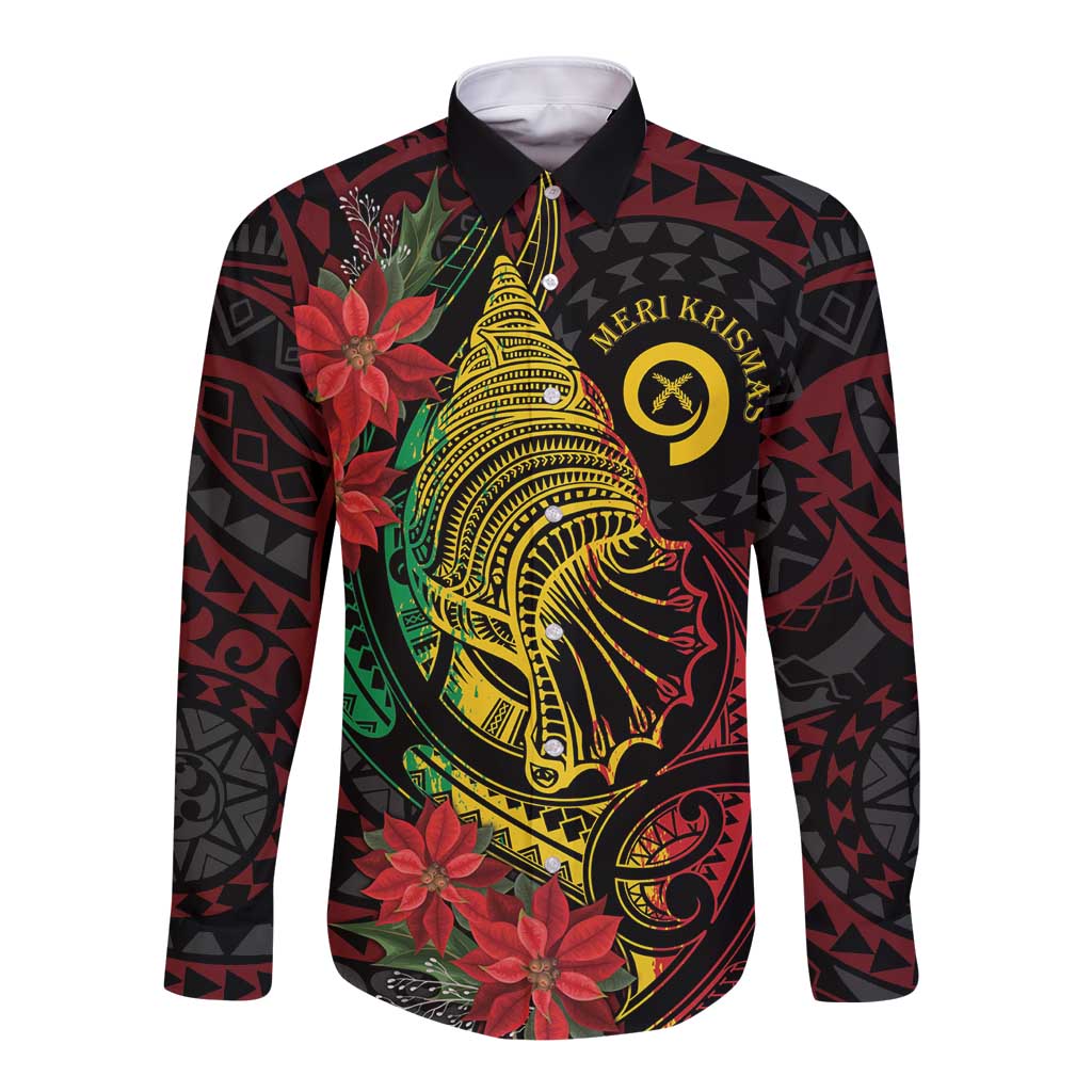 Vanuatu Meri Krismas Long Sleeve Button Shirt Conch Shell Tribal Art LT7 Unisex Art - Polynesian Pride