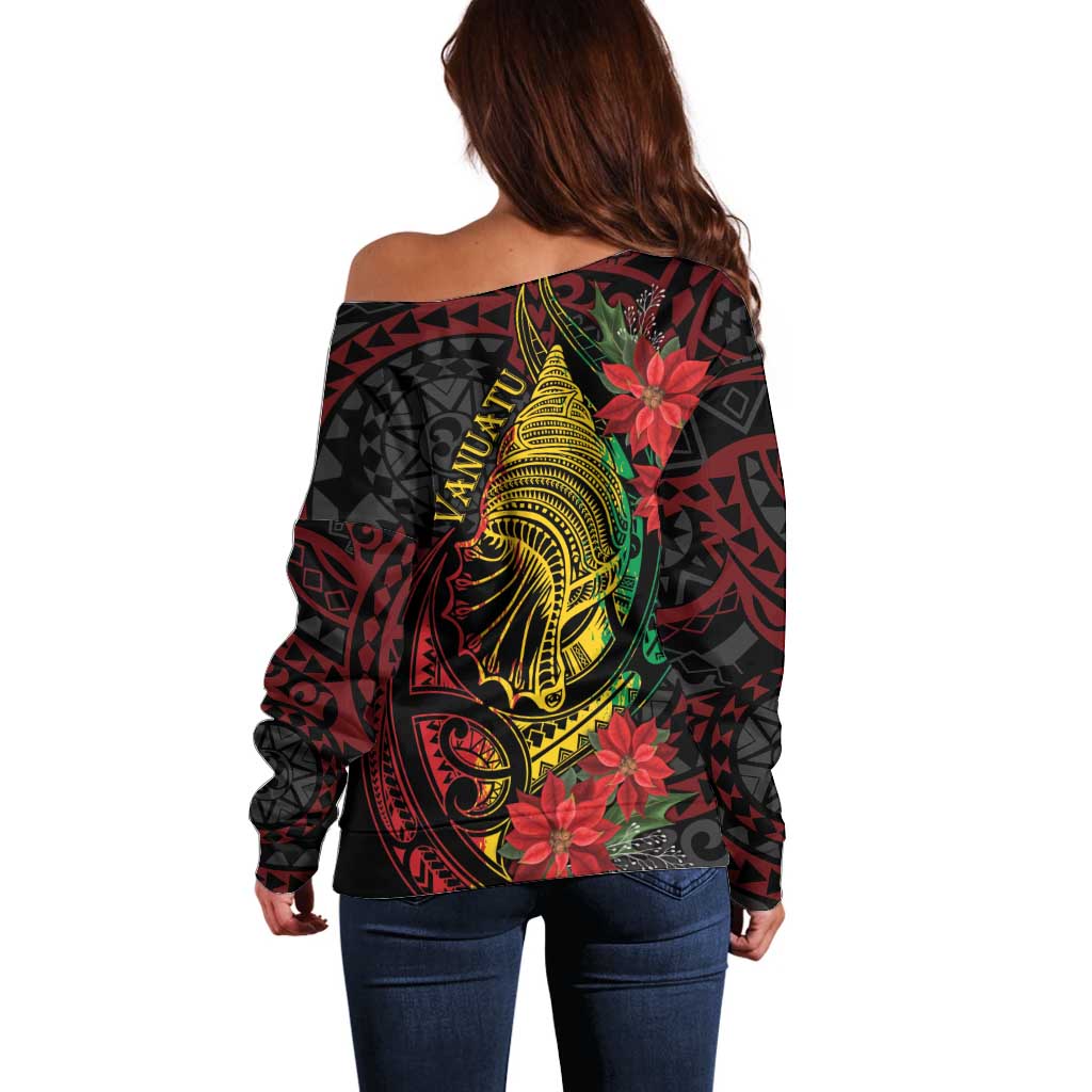Vanuatu Meri Krismas Off Shoulder Sweater Conch Shell Tribal Art LT7 - Polynesian Pride