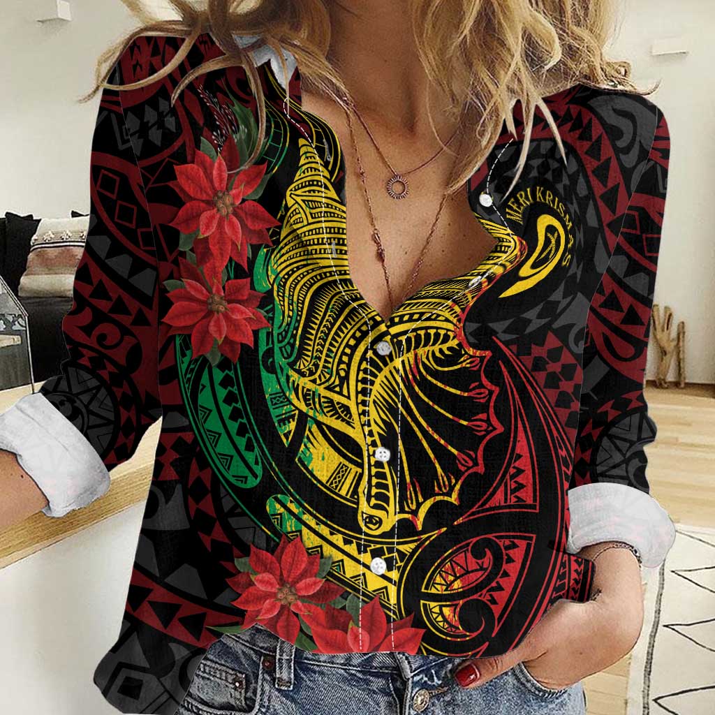 Vanuatu Meri Krismas Women Casual Shirt Conch Shell Tribal Art LT7 Female Art - Polynesian Pride