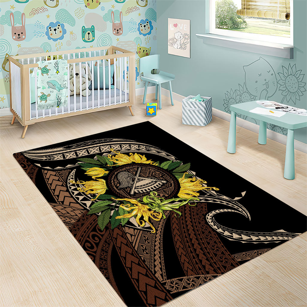 Samoa Moso'oi Flowers Tatau Area Rug Festive Tapa Brown LT7 - Polynesian Pride