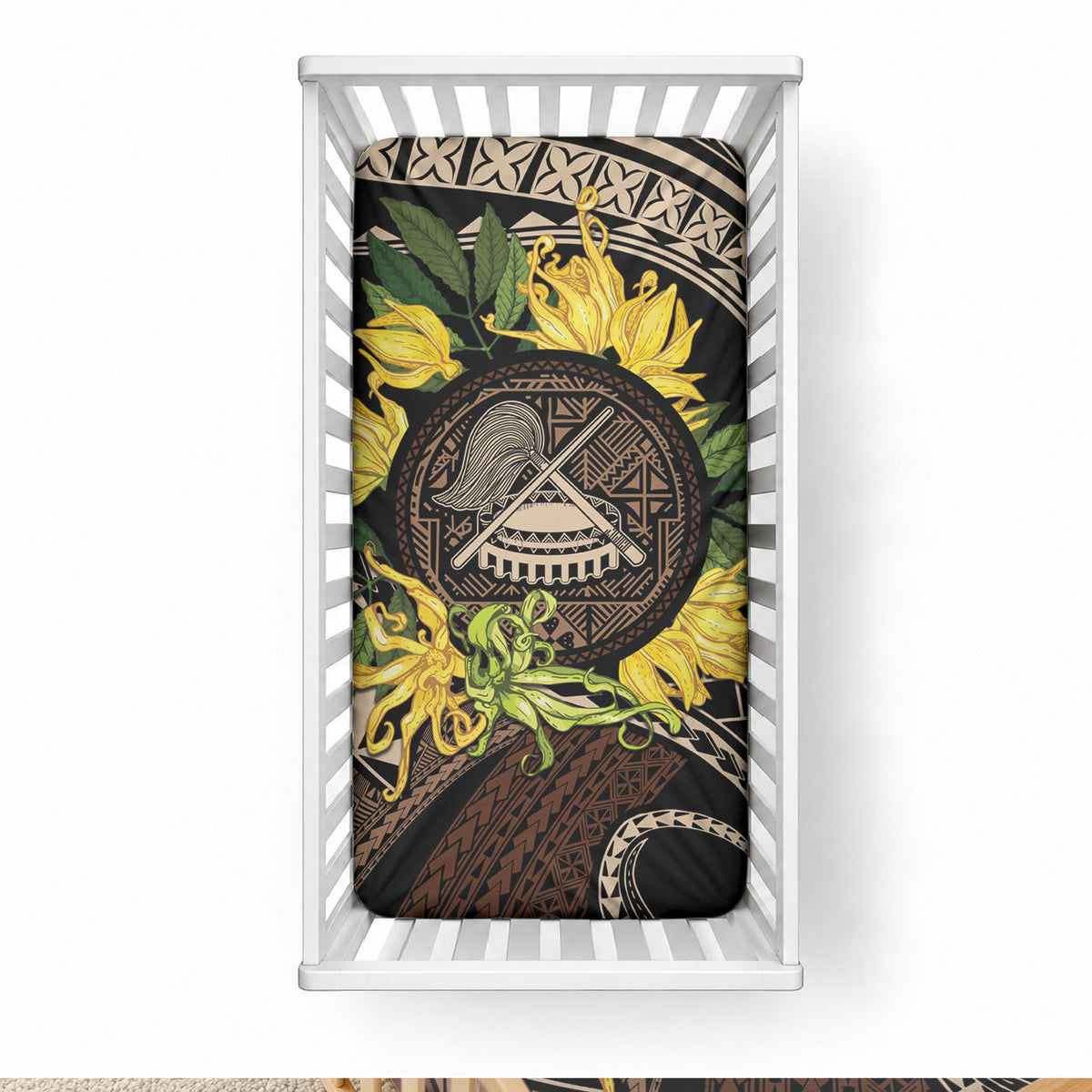 Samoa Moso'oi Flowers Tatau Baby Bed Cover Festive Tapa Brown LT7 28 × 52 in Brown - Polynesian Pride