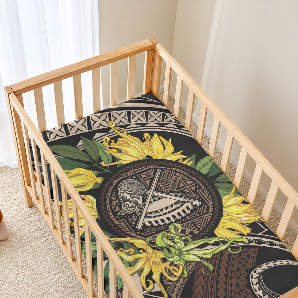 Samoa Moso'oi Flowers Tatau Baby Bed Cover Festive Tapa Brown LT7 - Polynesian Pride