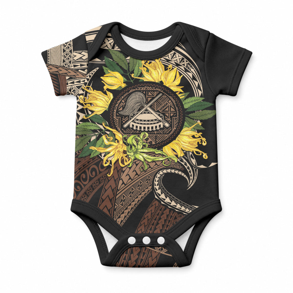 Samoa Moso'oi Flowers Tatau Baby Onesie Festive Tapa Brown LT7 Brown - Polynesian Pride
