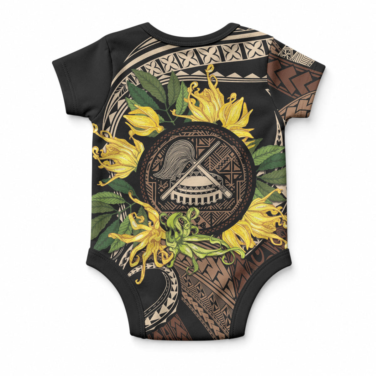 Samoa Moso'oi Flowers Tatau Baby Onesie Festive Tapa Brown LT7 - Polynesian Pride