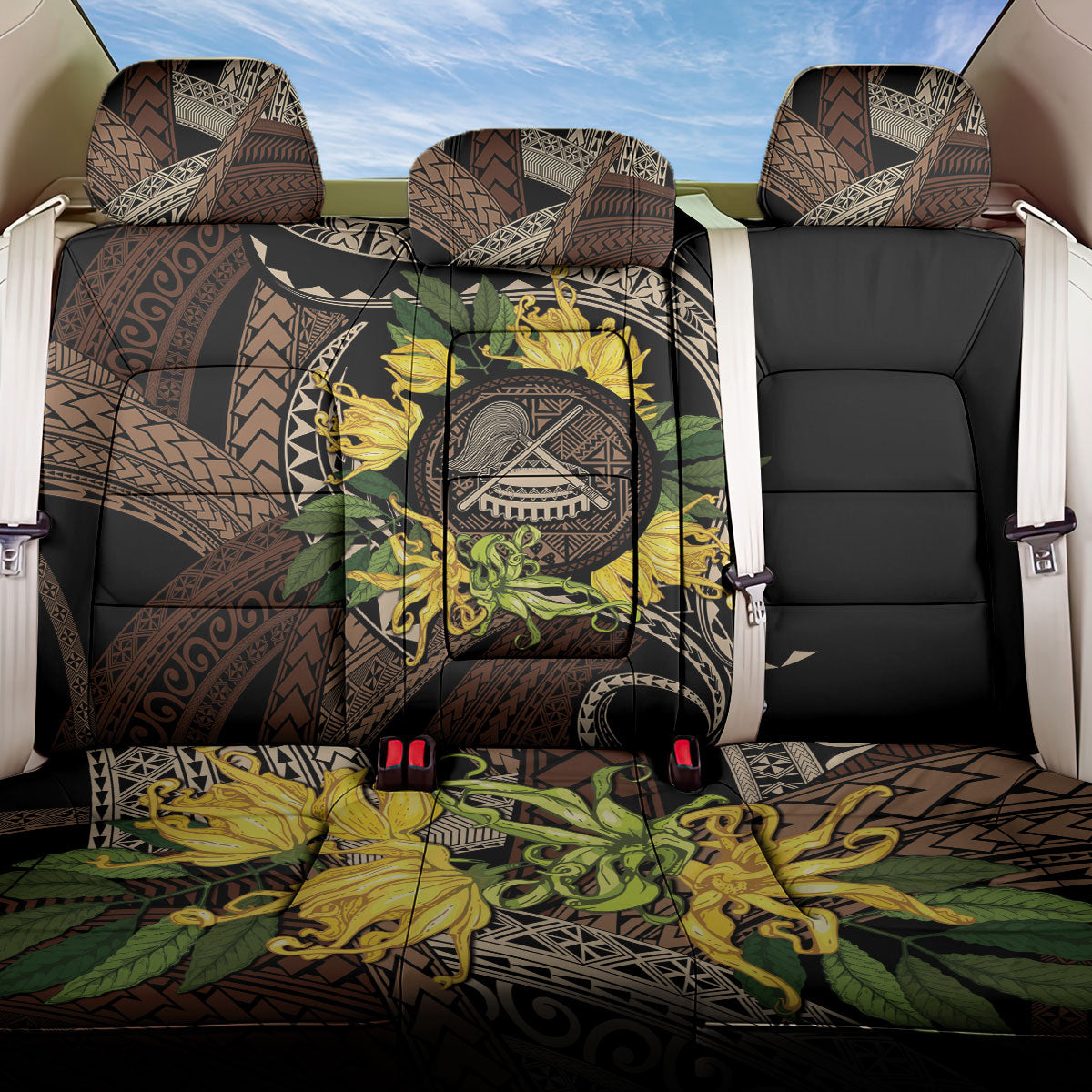 Samoa Moso'oi Flowers Tatau Back Car Seat Cover Festive Tapa Brown LT7 One Size Brown - Polynesian Pride