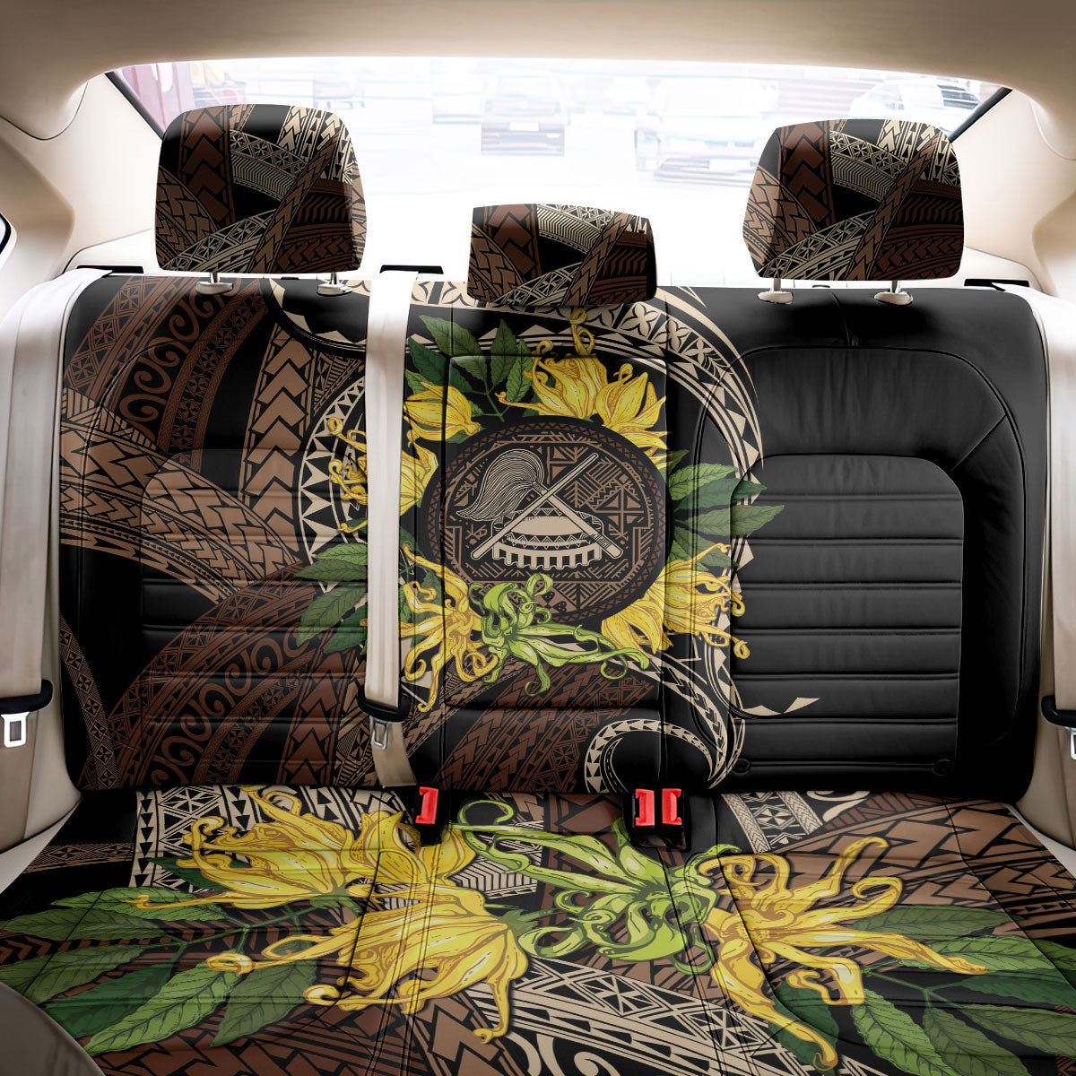 Samoa Moso'oi Flowers Tatau Back Car Seat Cover Festive Tapa Brown LT7 - Polynesian Pride