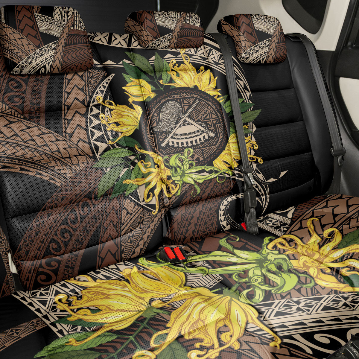 Samoa Moso'oi Flowers Tatau Back Car Seat Cover Festive Tapa Brown LT7 - Polynesian Pride