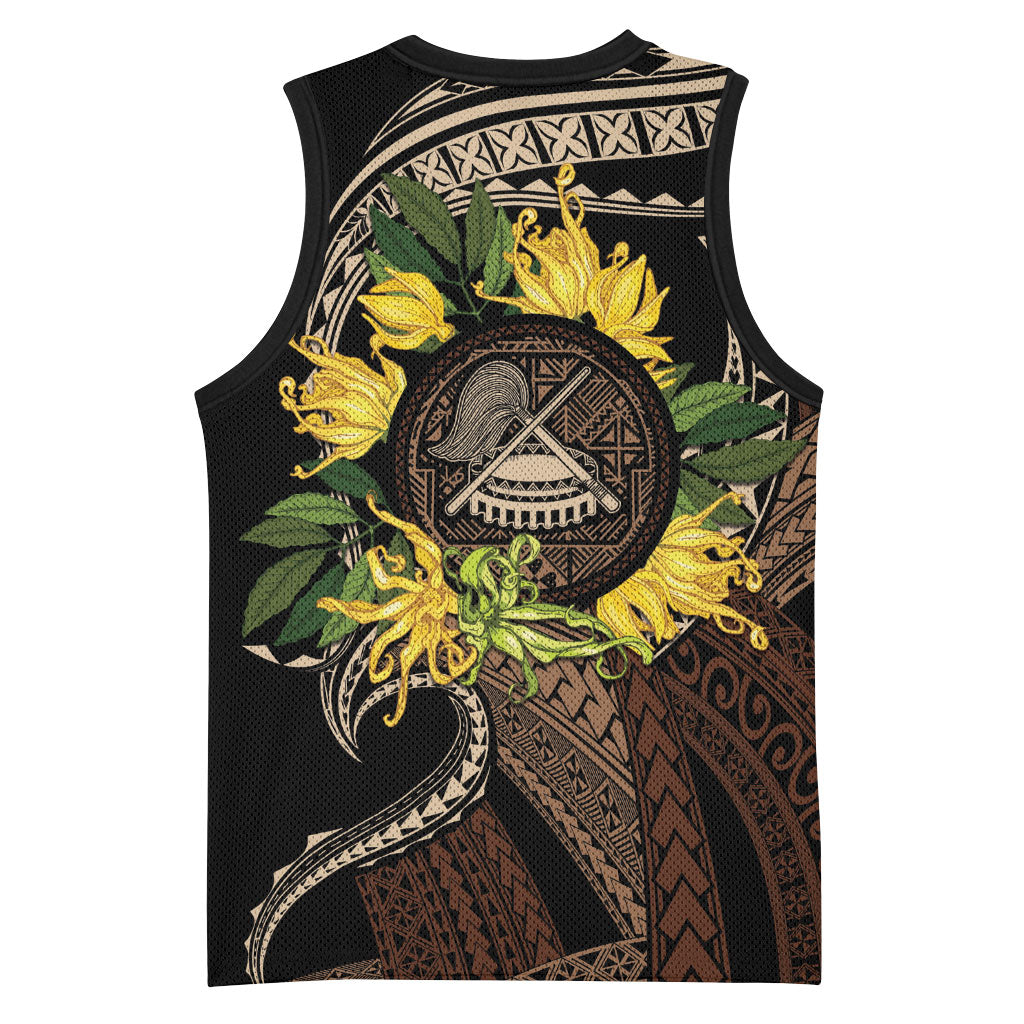 Samoa Moso'oi Flowers Tatau Basketball Jersey Festive Tapa Brown LT7 - Polynesian Pride