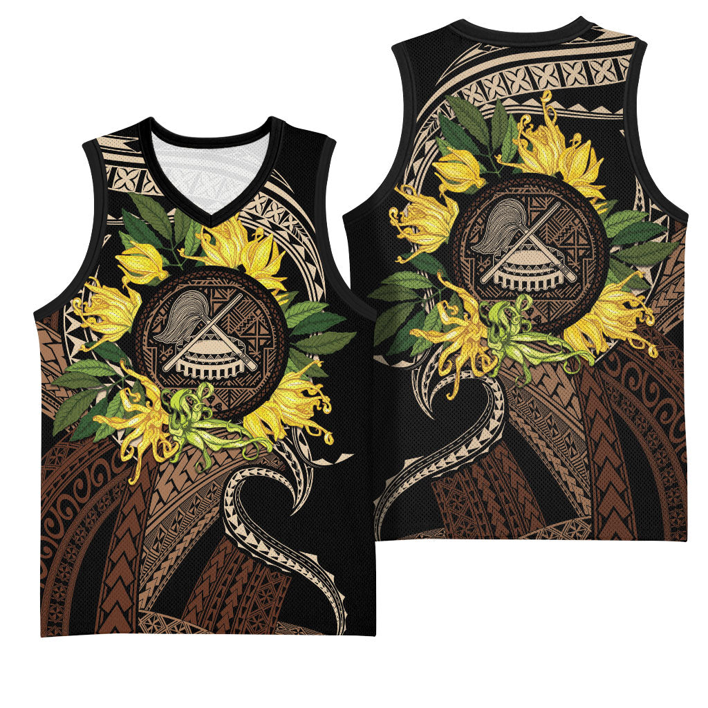 Samoa Moso'oi Flowers Tatau Basketball Jersey Festive Tapa Brown LT7 - Polynesian Pride