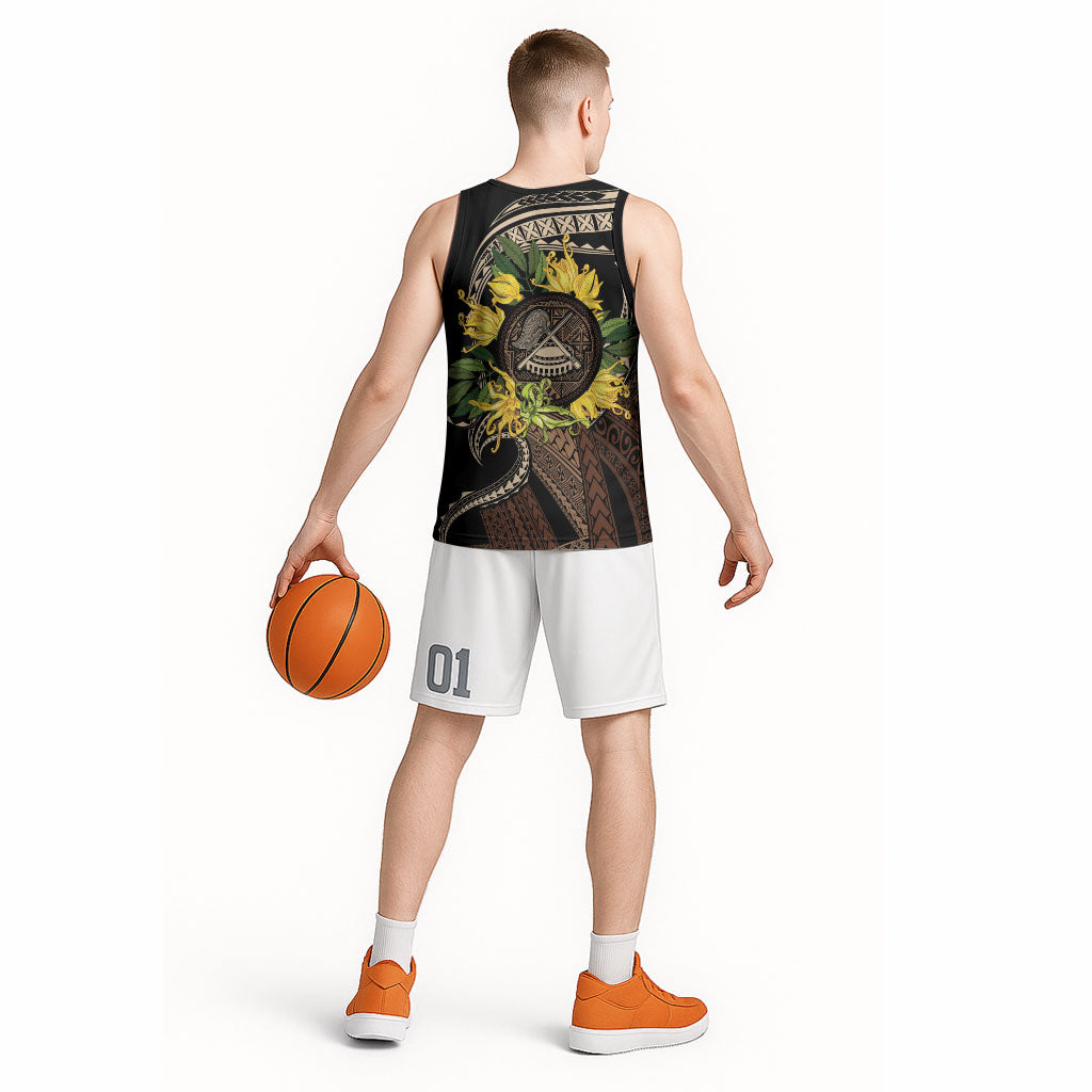 Samoa Moso'oi Flowers Tatau Basketball Jersey Festive Tapa Brown LT7 - Polynesian Pride