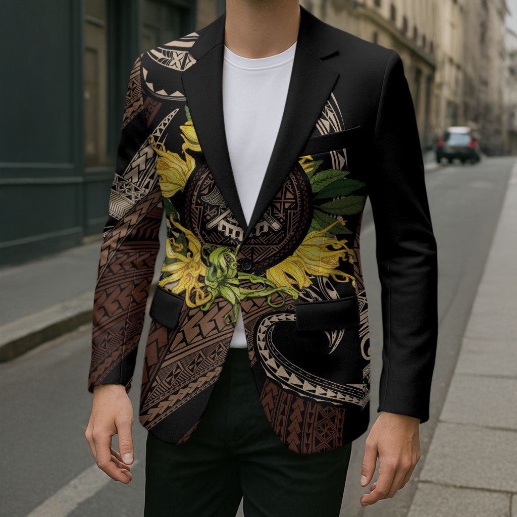 Samoa Moso'oi Flowers Tatau Blazer Festive Tapa Brown LT7 - Polynesian Pride