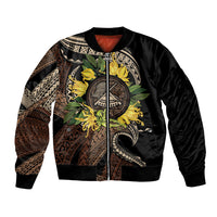 Samoa Moso'oi Flowers Tatau Bomber Jacket Festive Tapa Brown LT7 Unisex Brown - Polynesian Pride
