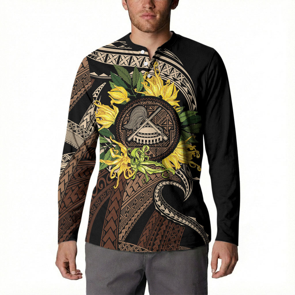 Samoa Moso'oi Flowers Tatau Button Sweatshirt Festive Tapa Brown LT7 - Polynesian Pride