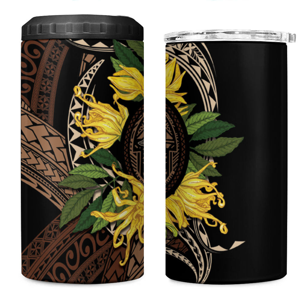 Samoa Moso'oi Flowers Tatau 4 in 1 Can Cooler Tumbler Festive Tapa Brown LT7 One Size: 16 oz Brown - Polynesian Pride