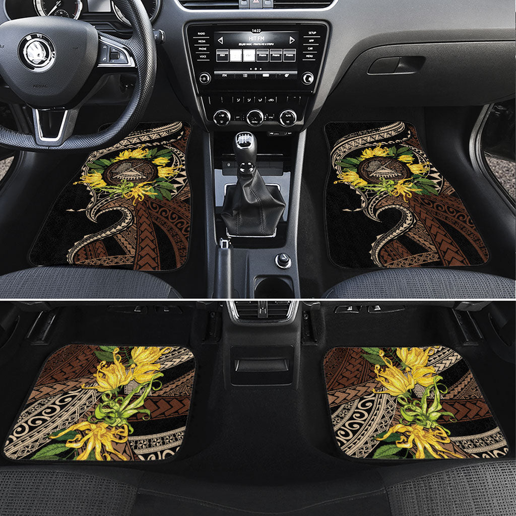 Samoa Moso'oi Flowers Tatau Car Mats Festive Tapa Brown LT7 Set 4pcs Brown - Polynesian Pride
