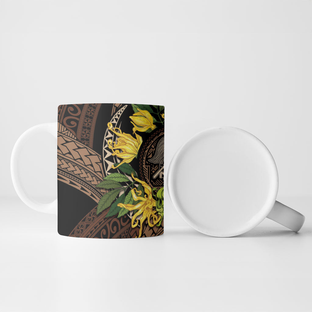 Samoa Moso'oi Flowers Tatau Ceramic Mug Festive Tapa Brown LT7 - Polynesian Pride