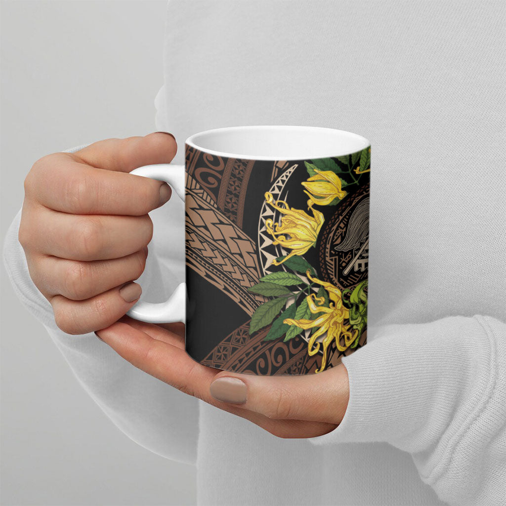 Samoa Moso'oi Flowers Tatau Ceramic Mug Festive Tapa Brown LT7 - Polynesian Pride