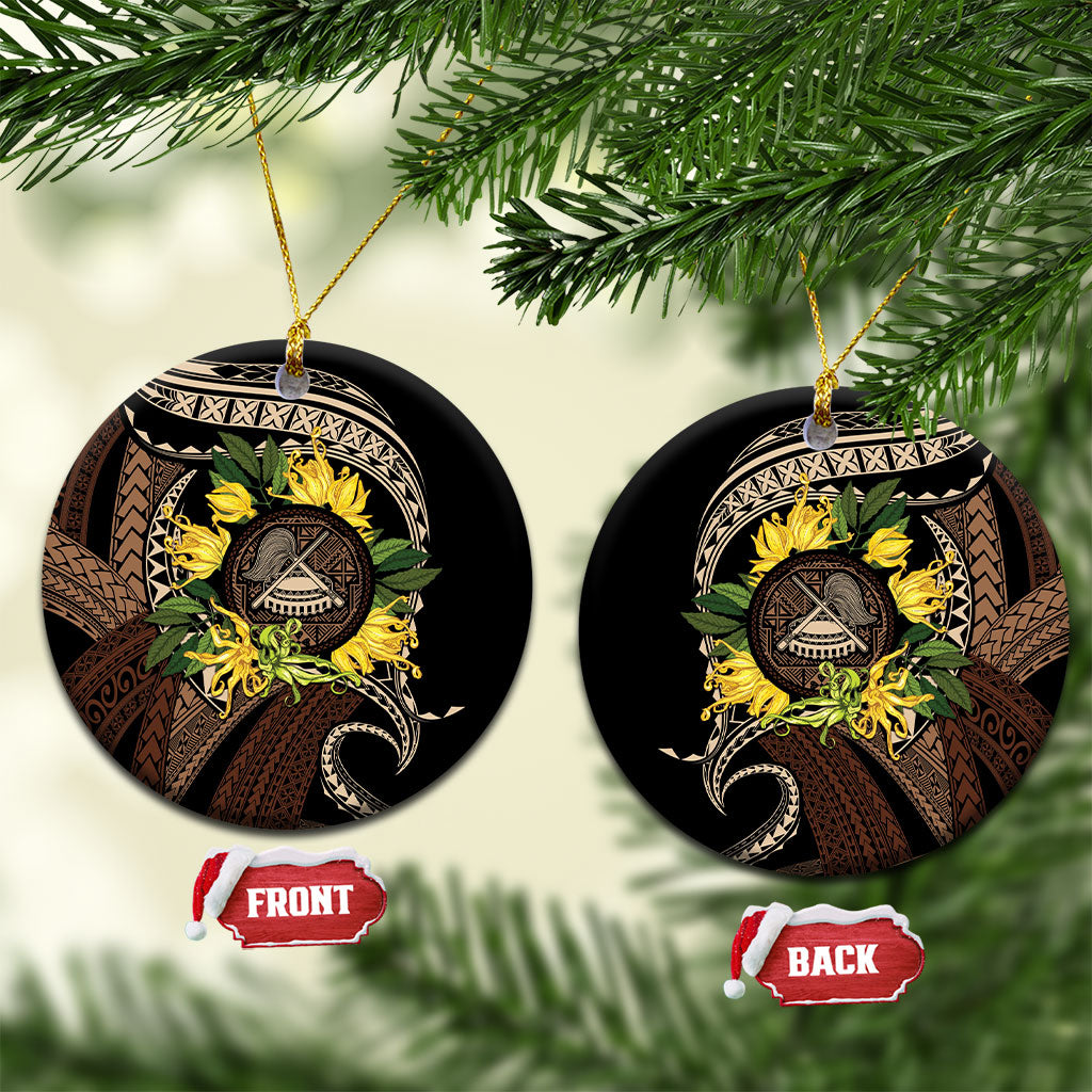 Samoa Moso'oi Flowers Tatau Ceramic Ornament Festive Tapa Brown LT7 Circle Brown - Polynesian Pride