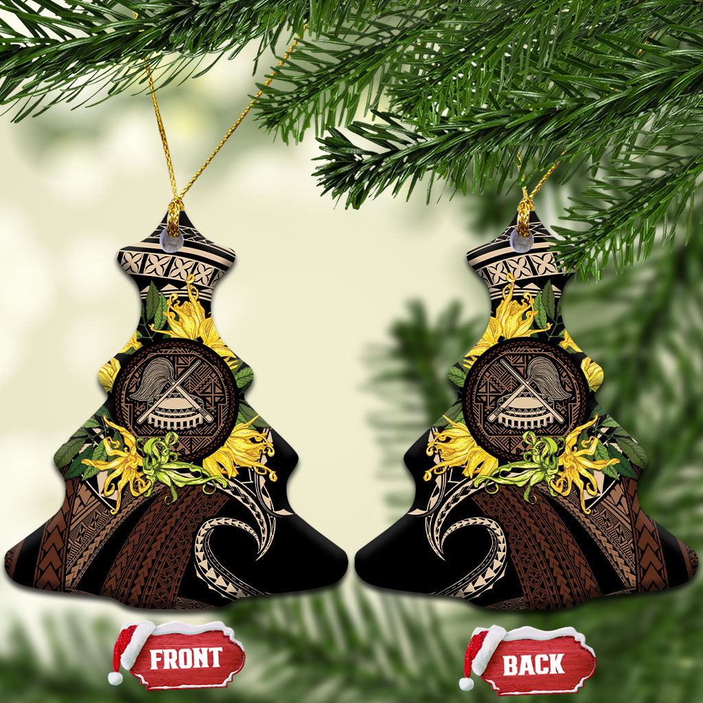 Samoa Moso'oi Flowers Tatau Ceramic Ornament Festive Tapa Brown LT7 Christmas Tree Brown - Polynesian Pride