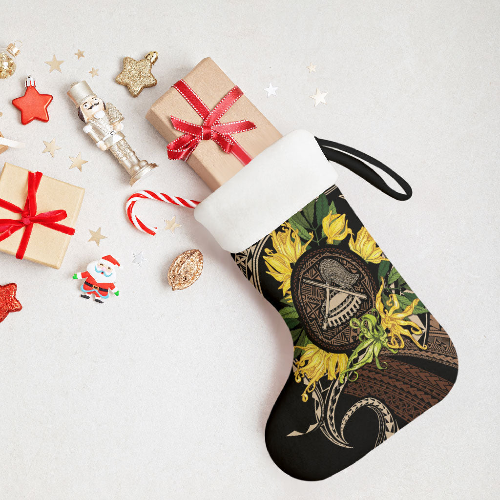 Samoa Moso'oi Flowers Tatau Christmas Stocking Festive Tapa Brown LT7 - Polynesian Pride