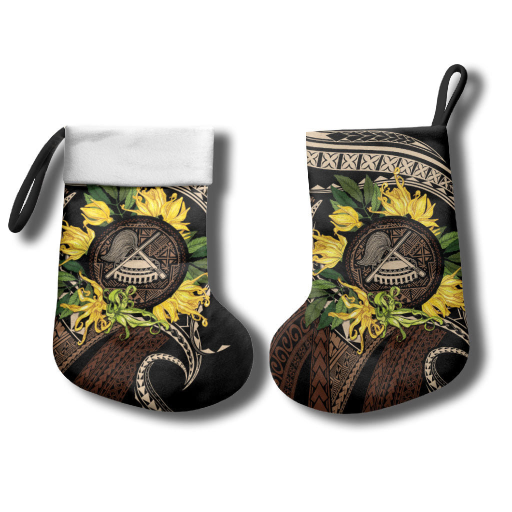 Samoa Moso'oi Flowers Tatau Christmas Stocking Festive Tapa Brown LT7 - Polynesian Pride