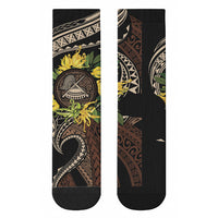 Samoa Moso'oi Flowers Tatau Crew Socks Festive Tapa Brown LT7 - Polynesian Pride