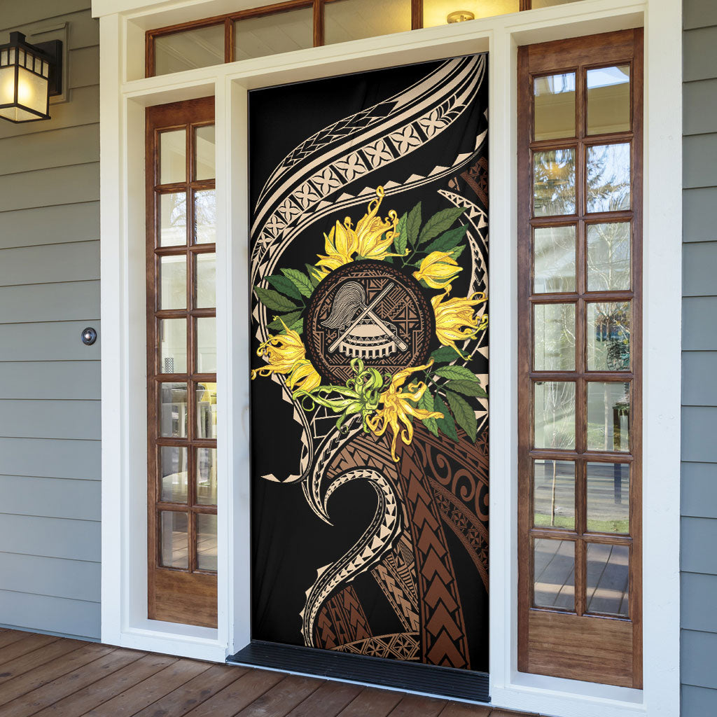 Samoa Moso'oi Flowers Tatau Door Cover Festive Tapa Brown LT7 - Polynesian Pride