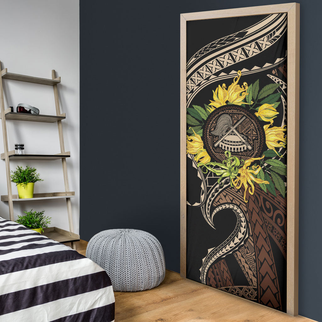 Samoa Moso'oi Flowers Tatau Door Cover Festive Tapa Brown LT7 - Polynesian Pride