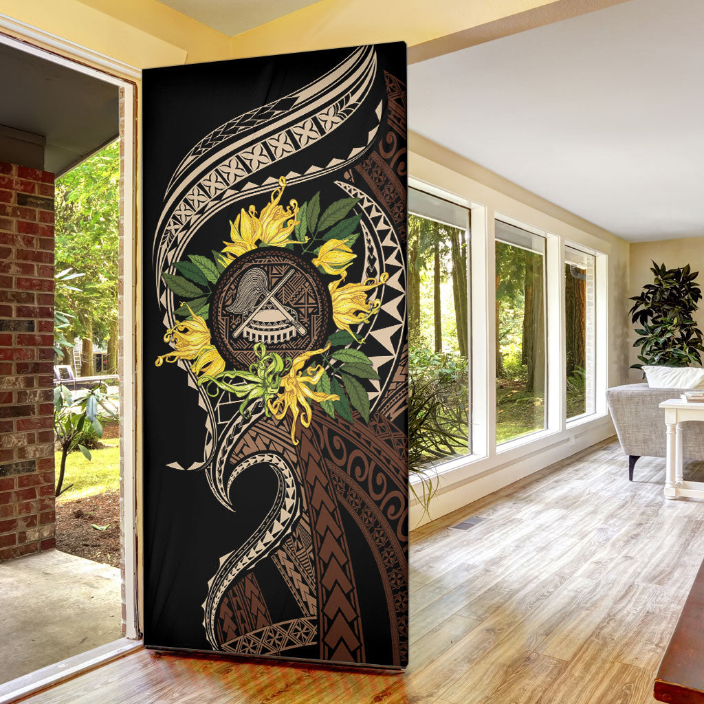 Samoa Moso'oi Flowers Tatau Door Cover Festive Tapa Brown LT7 - Polynesian Pride