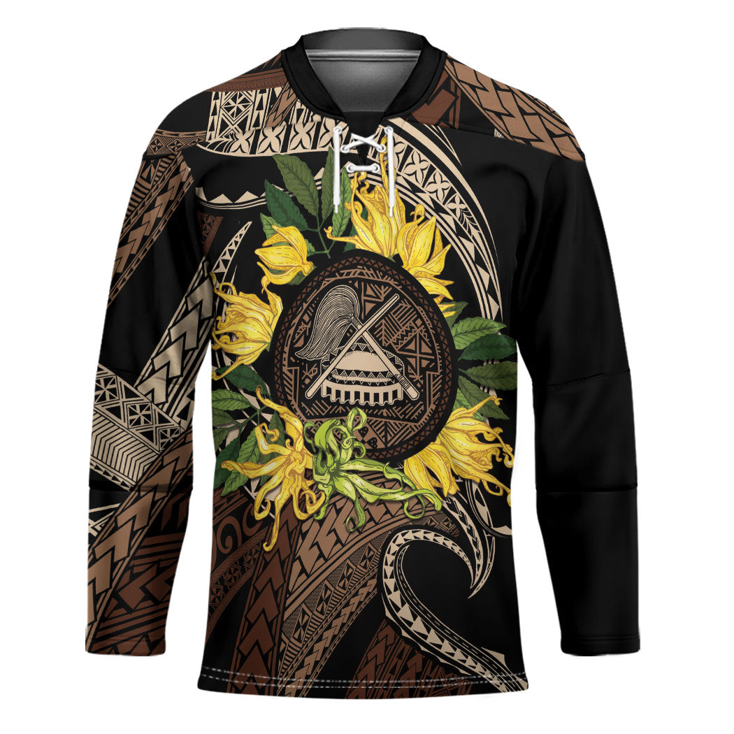 Samoa Moso'oi Flowers Tatau Hockey Jersey Festive Tapa Brown LT7 Unisex Brown - Polynesian Pride
