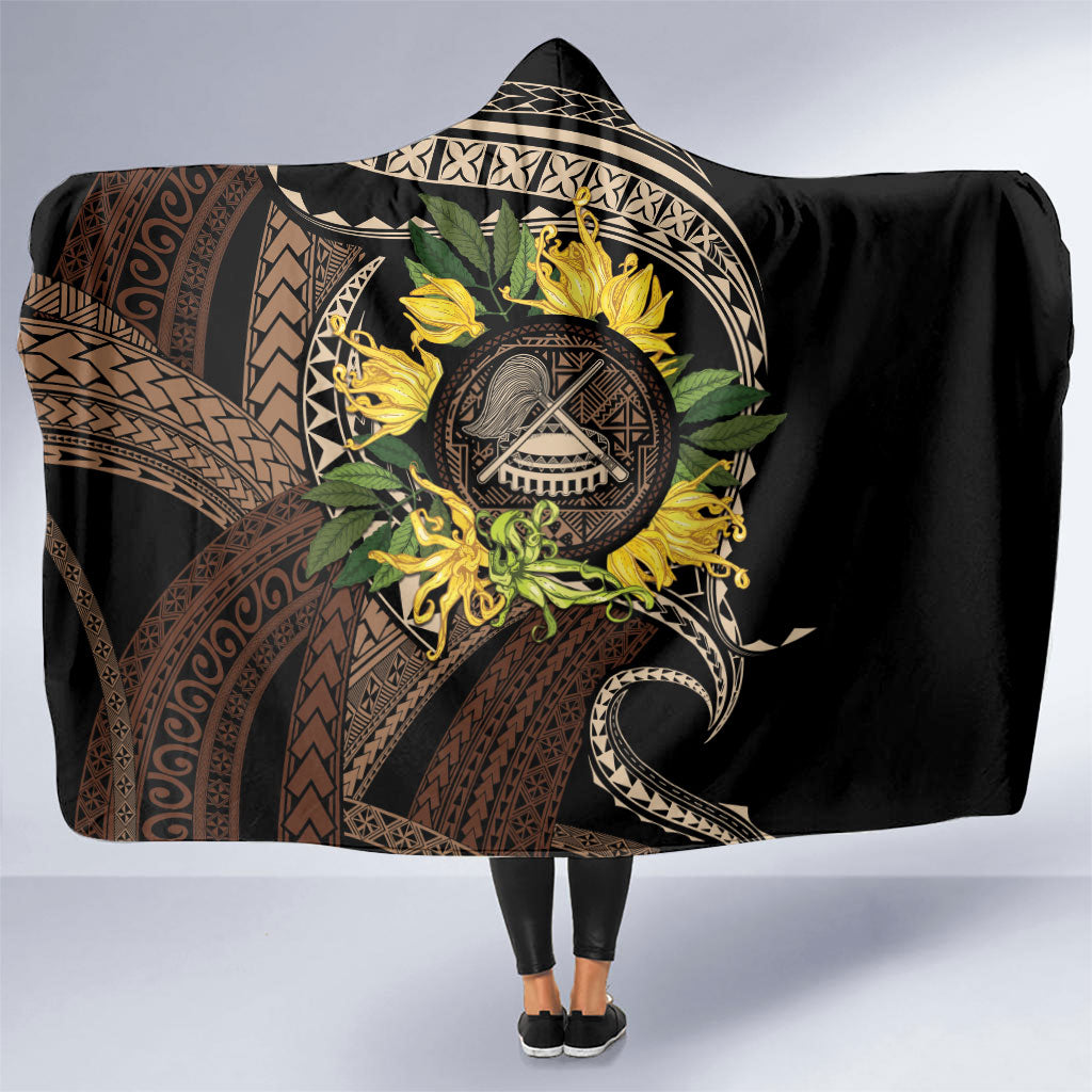 Samoa Moso'oi Flowers Tatau Hooded Blanket Festive Tapa Brown LT7 One Size Brown - Polynesian Pride