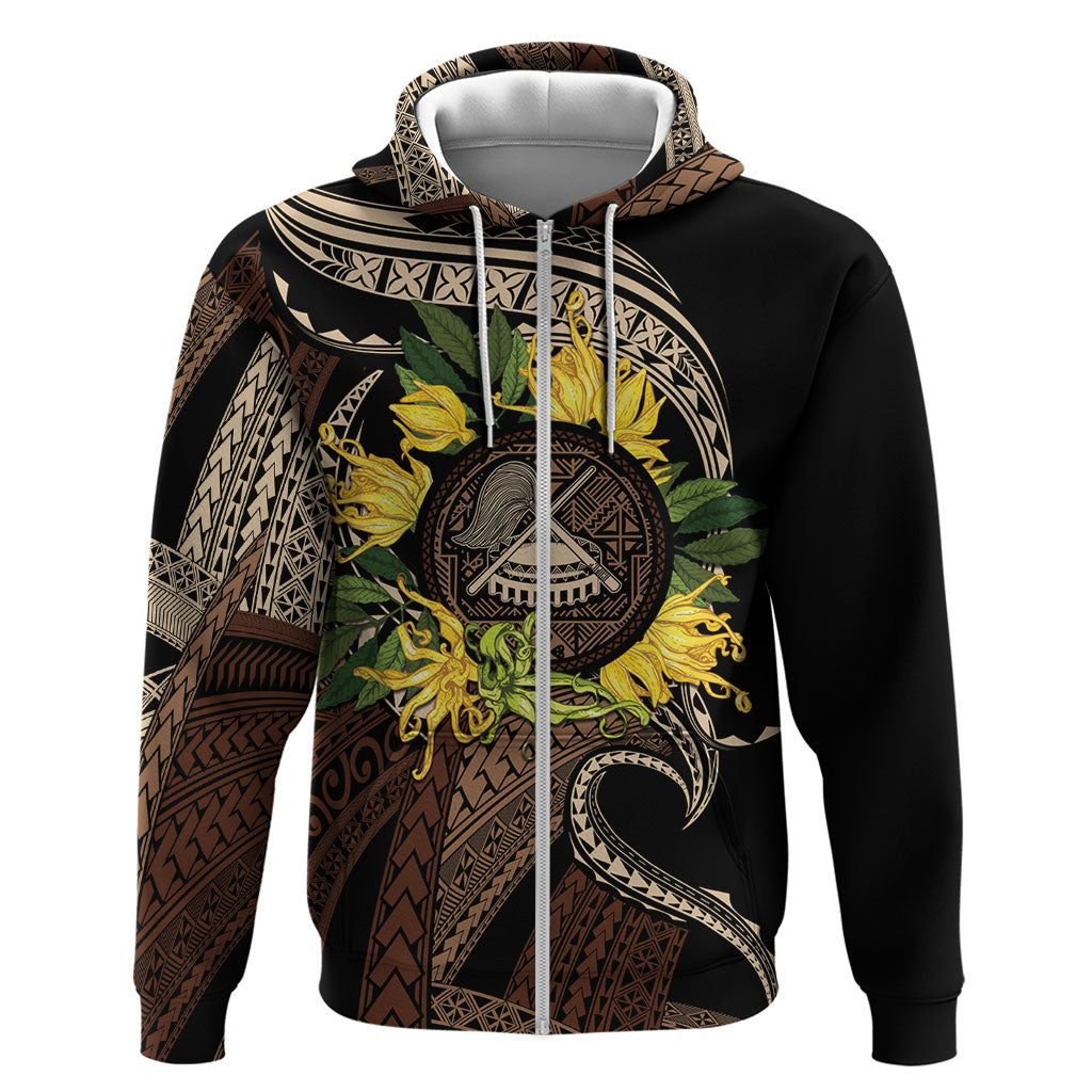 Samoa Moso'oi Flowers Tatau Hoodie Festive Tapa Brown LT7 Zip Hoodie Brown - Polynesian Pride