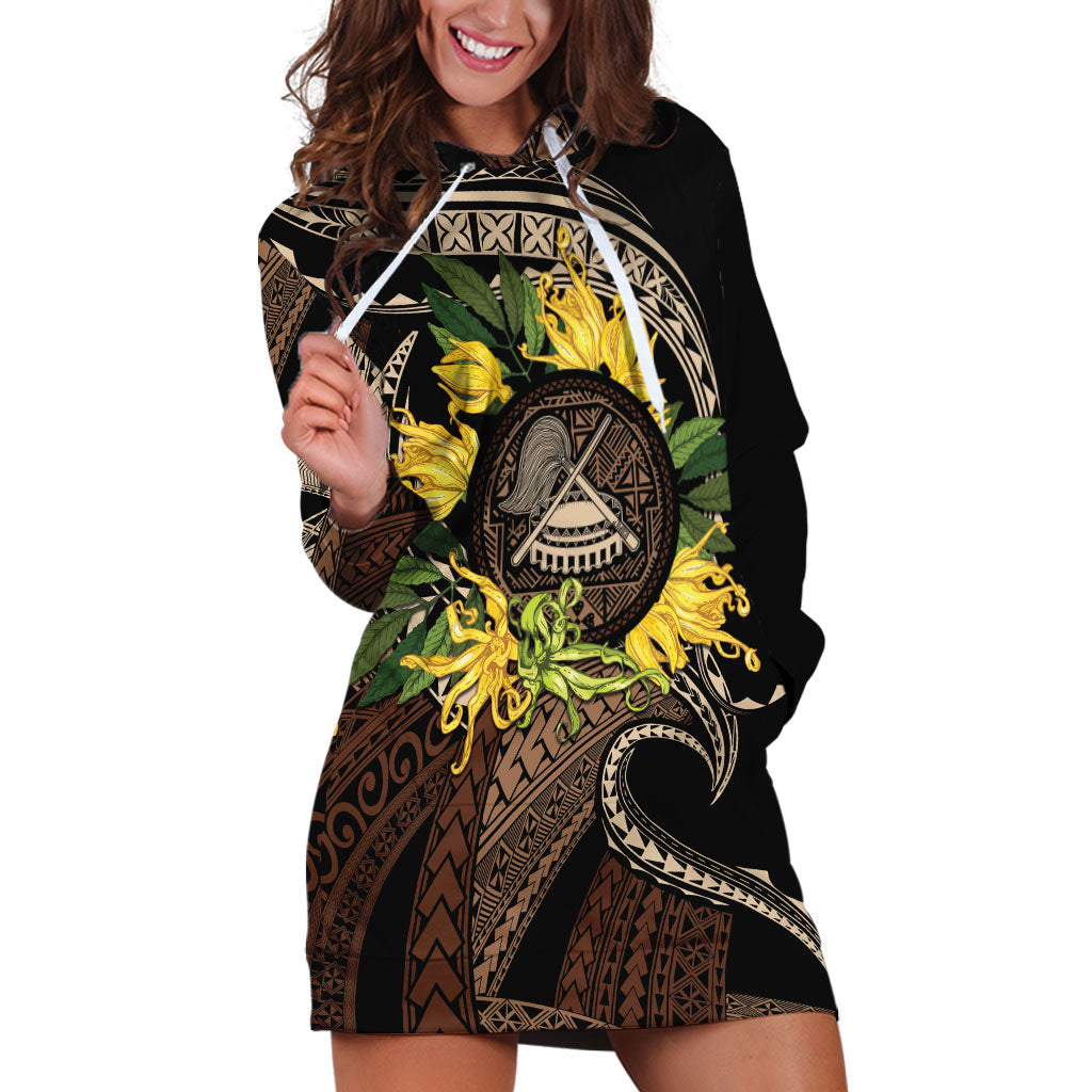 Samoa Moso'oi Flowers Tatau Hoodie Dress Festive Tapa Brown LT7 Brown - Polynesian Pride