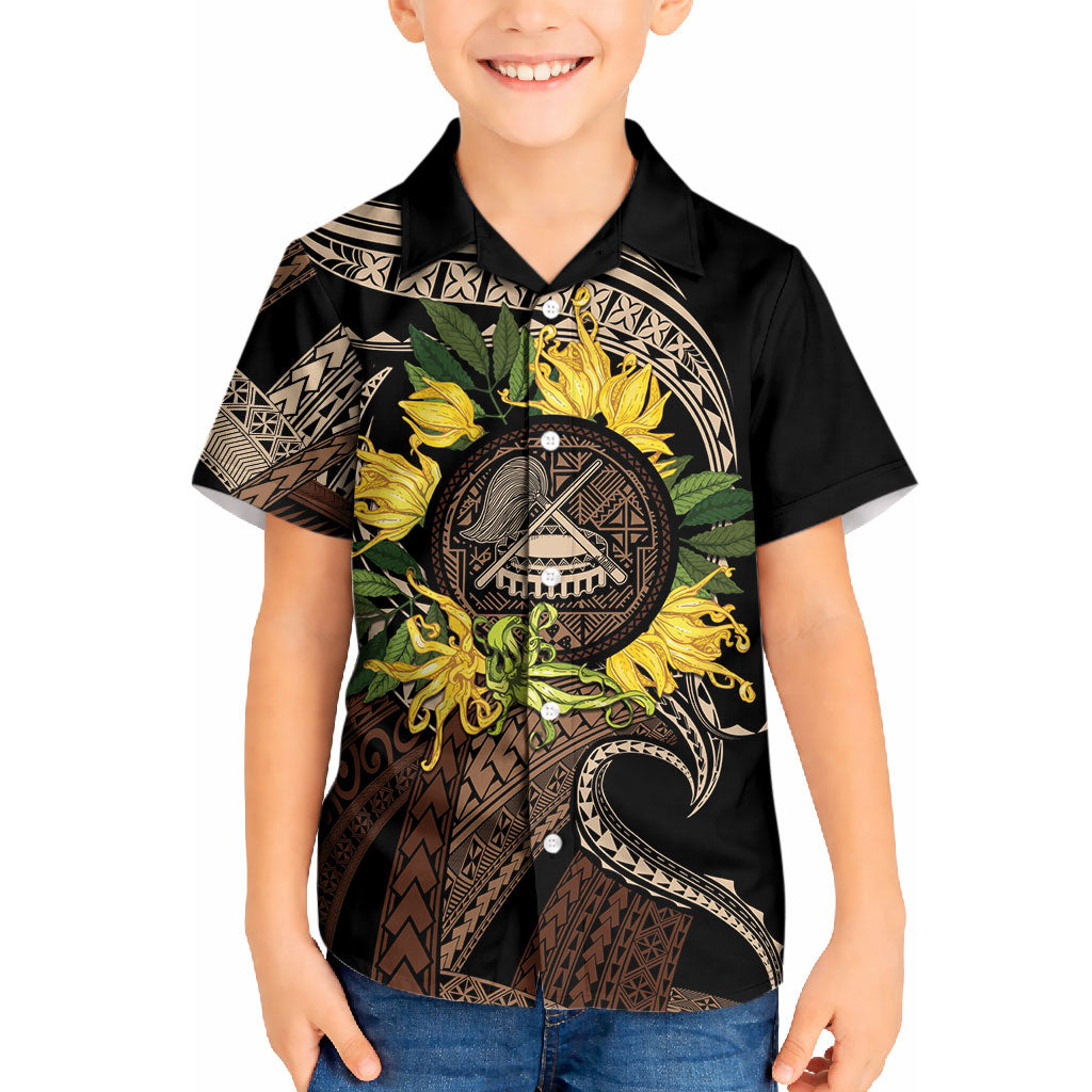 Samoa Moso'oi Flowers Tatau Kid Hawaiian Shirt Festive Tapa Brown LT7 Kid Brown - Polynesian Pride
