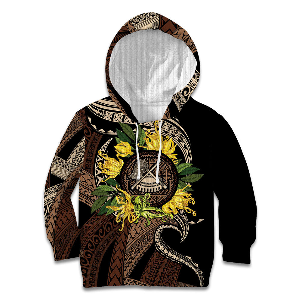 Samoa Moso'oi Flowers Tatau Kid Hoodie Festive Tapa Brown LT7 Hoodie Brown - Polynesian Pride