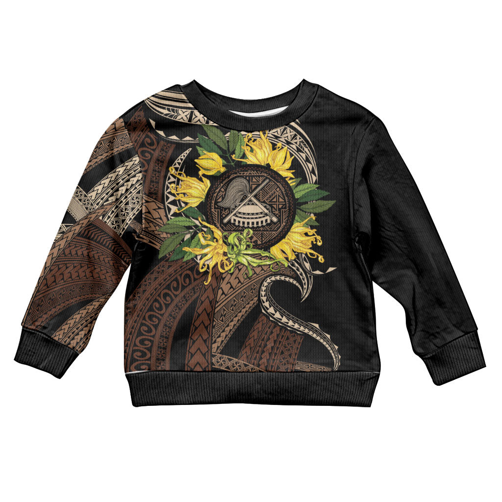 Samoa Moso'oi Flowers Tatau Kid Ugly Christmas Sweater Festive Tapa Brown LT7 Kid Brown - Polynesian Pride